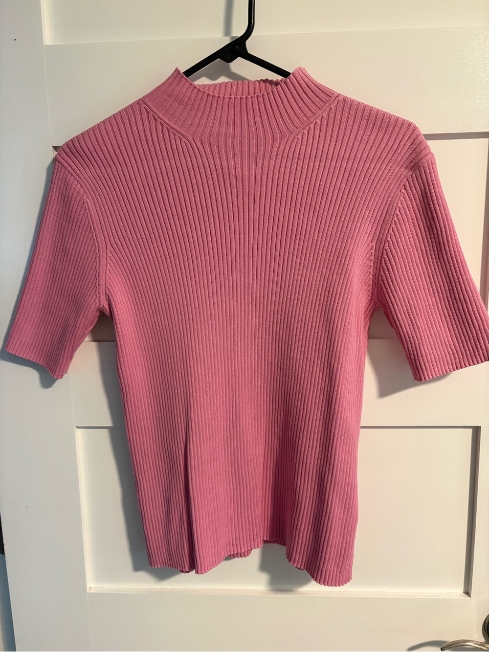 Worthington cotton Pink Ribbed Mock Neck Short Sleeve Top -